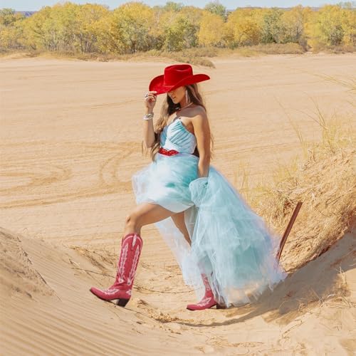 Red Knee High Cowgirl Boots for Women, Size 8