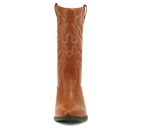 Soda Reno Women's Cowboy Knee High Boots - Cognac