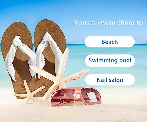 KuaiLu Women's Arch Support Flip Flops White/Khaki Size 8