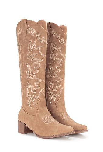 Women's Knee High Cowboy Boots with Pointy Toe