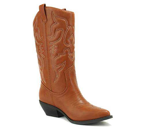 Soda Reno Women's Cowboy Knee High Boots - Cognac
