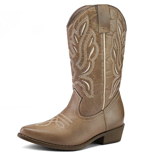 Embroidered Mid-Calf Western Cowboy Boots for Women