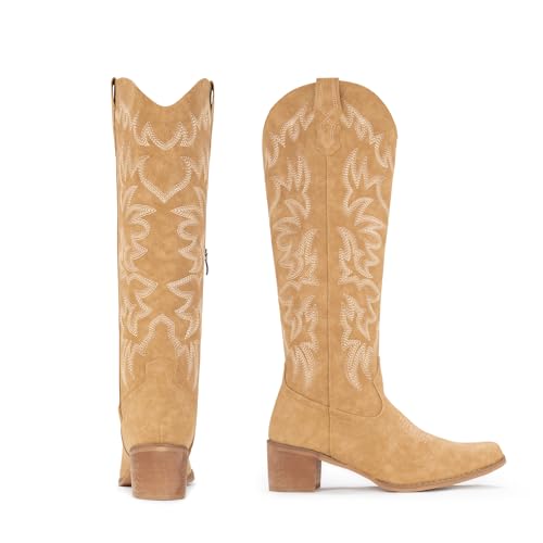 Women's Knee High Cowboy Boots with Pointy Toe