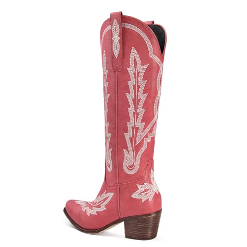 Red Knee High Cowgirl Boots for Women, Size 8