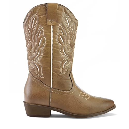 Embroidered Mid-Calf Western Cowboy Boots for Women