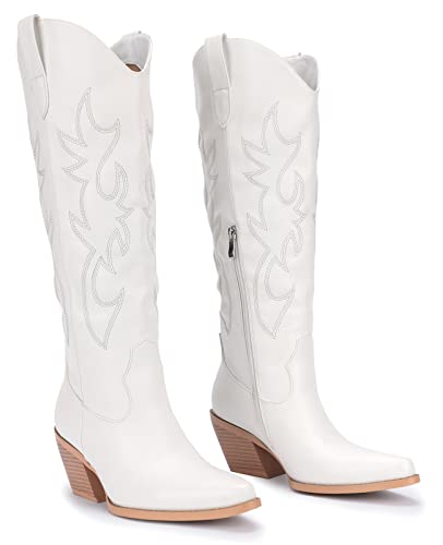 White Cowboy Boots for Women - Wide Calf, Knee High