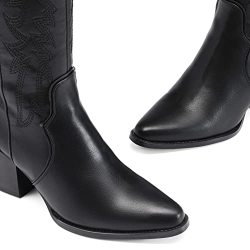 DREAM PAIRS Women's Cowboy Knee High Boots, Black