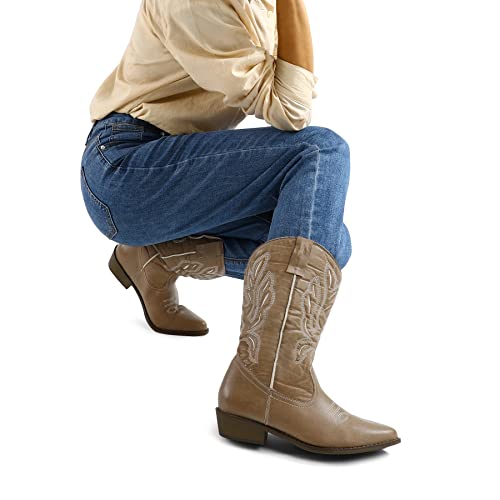 Embroidered Mid-Calf Western Cowboy Boots for Women