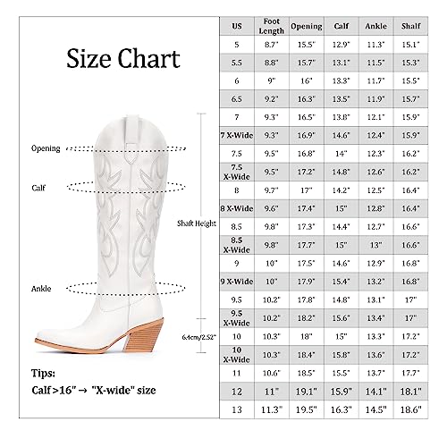 White Cowboy Boots for Women - Wide Calf, Knee High