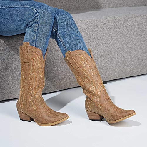HISEA Women's Western Cowboy Cowgirl Pointy Toe Boots