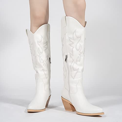 White Cowboy Boots for Women - Wide Calf, Knee High