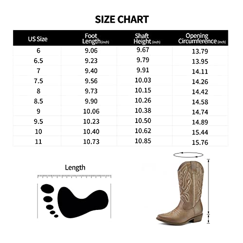 Embroidered Mid-Calf Western Cowboy Boots for Women