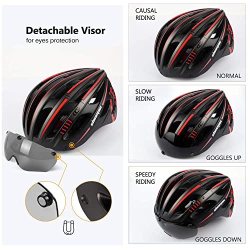Shinmax Bike Helmet with USB Rechargeable Light & Detachable Goggles