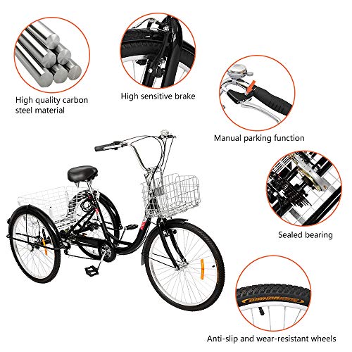 PEXMOR 7-Speed Adult Trike, 3-Wheel Cruiser Bike