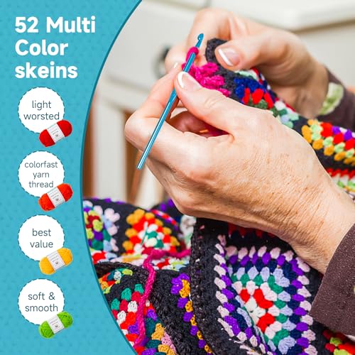 52 Acrylic Yarn Skeins Set with Crochet Kit