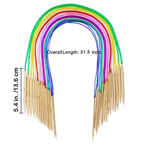 18 Pairs Bamboo Circular Knitting Needles Set, 36PCS Single Pointed