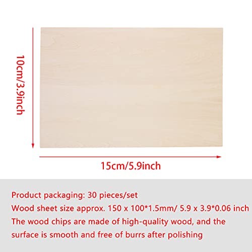 30 Pack Basswood Rectangular Thin Plywood for DIY Crafts