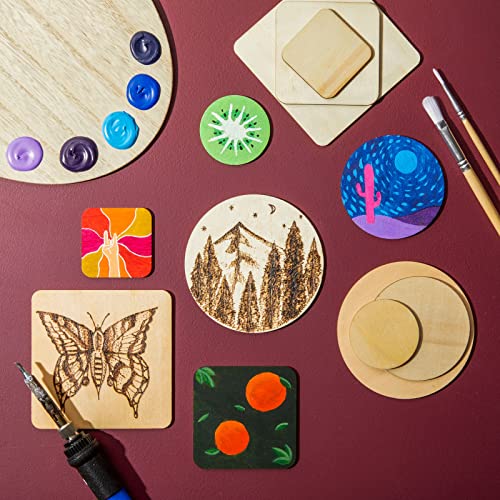 130 Unfinished Wooden Squares and Circles for DIY