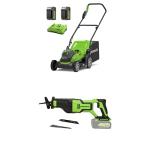 Greenworks Cordless Lawnmower with Batteries and Charger
