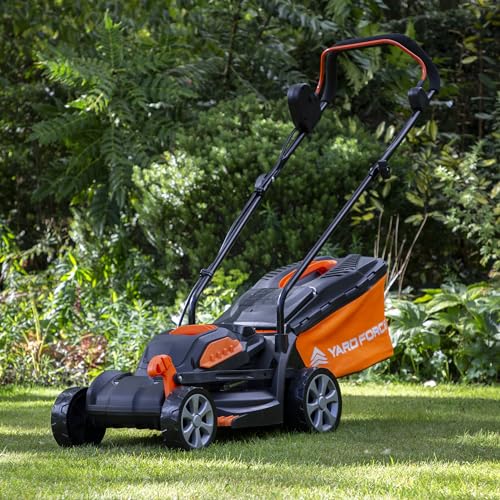 Yard Force 20V 4.0Ah 33cm Cordless Lawnmower with 30L Grass Bag and 25cm 20Volt 4.0Ah Grass Trimmer with Lithium-Ion Battery & Charger - LM C33 & LT C25B