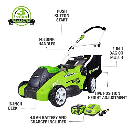 Greenworks 40V 16" Cordless Push Lawn Mower Package