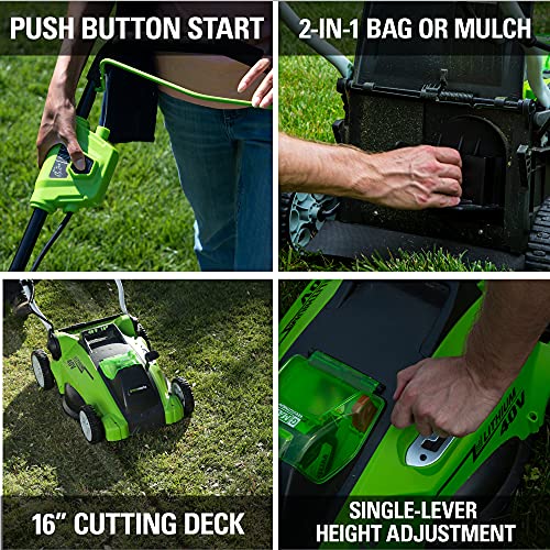 Greenworks 40V 16" Cordless Push Lawn Mower Package