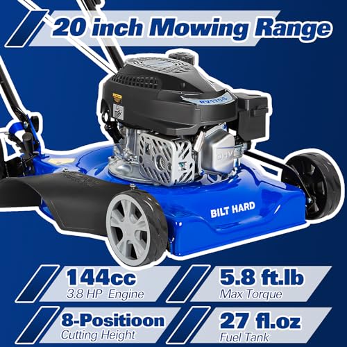 20" Gas Lawn Mower with 144cc Engine, 8 Heights