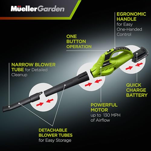Mueller UltraStorm Cordless Leaf Blower, 140 MPH