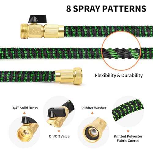 50FT Expandable Lightweight Garden Hose with 8 Spray Nozzle