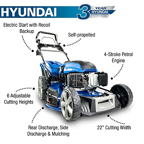 Hyundai 22” Self-Propelled Petrol Lawnmower with 4-in-1 Functionality