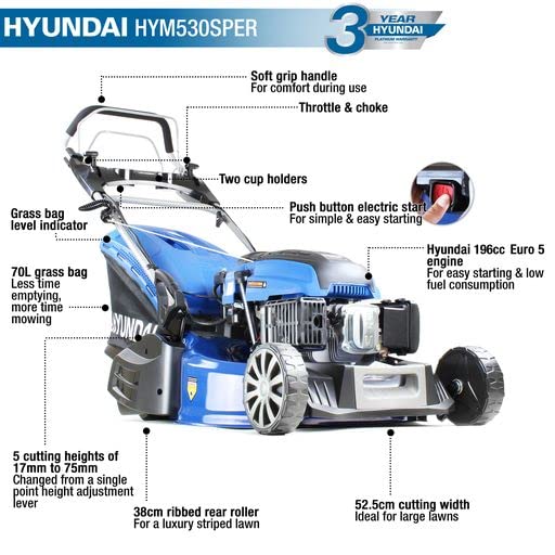 Hyundai 21" Electric-Start Self-Propelled Petrol Lawnmower