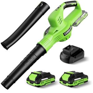 21V Cordless Electric Leaf Blower with 2 Batteries
