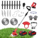 Cordless 21V Metal Blade Grass Strimmer with Batteries