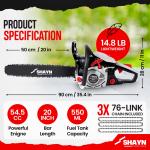 54.5cc Petrol Chainsaw with 20" Bar & 3 Chains