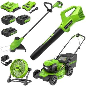 Greenworks 48V Lawn Mower, Trimmer, and Blower Combo