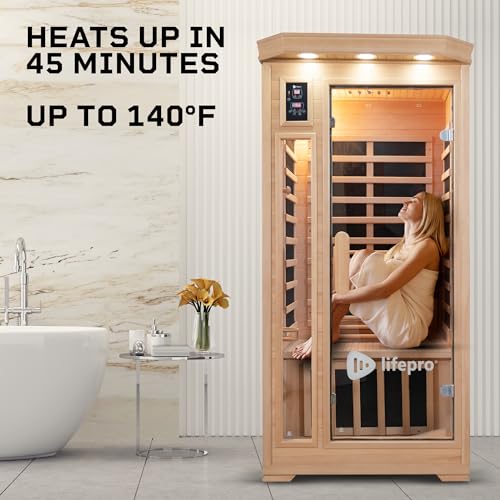 LifePro 1 Person Far Infrared Sauna - Canadian Hemlock Wood, Bluetooth Sound System