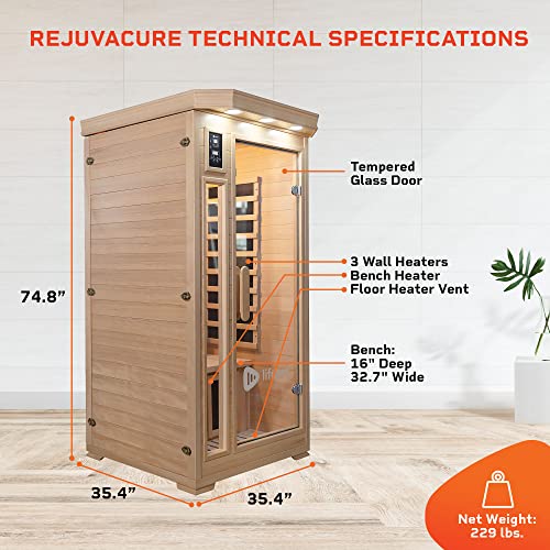 LifePro 1 Person Far Infrared Sauna - Canadian Hemlock Wood, Bluetooth Sound System