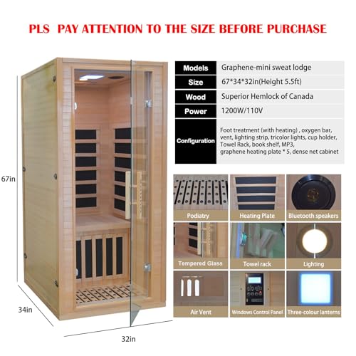 1 Person Hemlock Wooden Infrared Home Sauna Spa