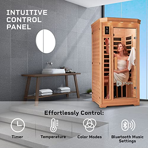 LifePro 1 Person Far Infrared Sauna - Canadian Hemlock Wood, Bluetooth Sound System