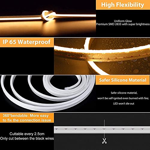 Warm White Dimmable LED Neon Rope Lights, 16.4ft/5m - Bedroom/Home Decor