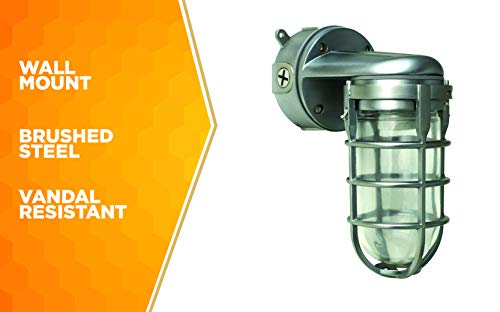Traditional Industrial Weather Sauna Light, Wall Mount Brushed Steel