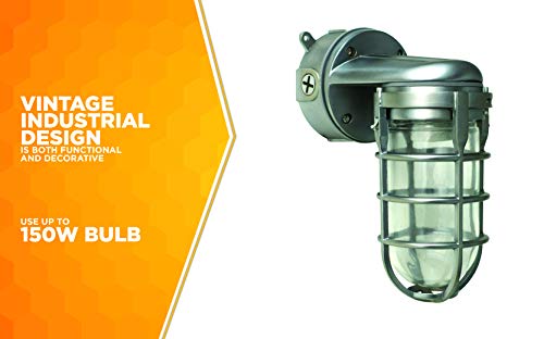 Traditional Industrial Weather Sauna Light, Wall Mount Brushed Steel