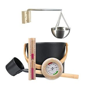 Sauna Accessory Set with Bucket, Thermometer, Hourglass