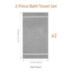 Soft 100% Cotton Bath Towels in Grey - 2-Pack