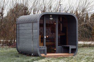 Outdoor Barrel and Cube Sauna with Terrace