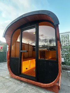 Outdoor Barrel Sauna with Harvia Electric Heater