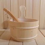 Sauna Accessories Kit: Wooden Bucket and Ladle