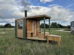 Outdoor Log-Fired Sauna Cabin on Wheels