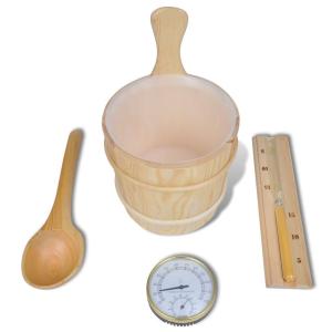 Wooden Sauna Accessory Set with Bucket, Spoon, Timer