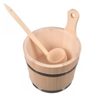 Vintage Wooden Sauna Bucket with Ladle, 5L